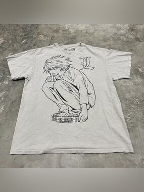 Death Note Anime T-Shirt Size L Gray Official Shonen Jump Graphic Tee Rare